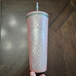 Starbucks Cold Cup Tumbler Venti 24oz Jeweled Pearl Pink‎ Green Summer Reusable